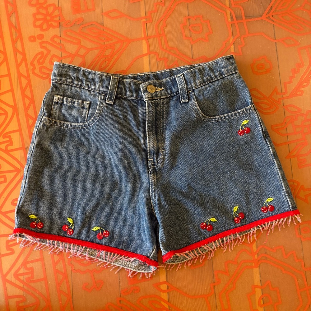 Vintage Jordache Cherry Decal Jean Shorts
